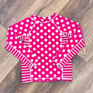 Ruffle Girl Pink White Polkadot Rashguard Swim Top Long Sleeves Size 10 Girl